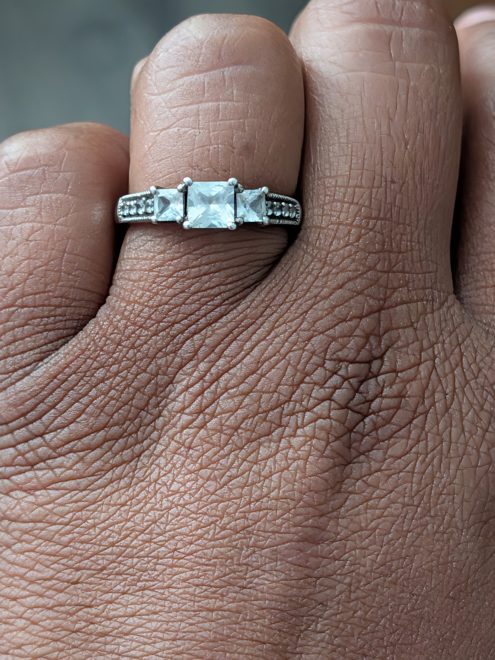 Sterling Silver Three-Stone Cubic Zirconia Engagement Ring - Size 8